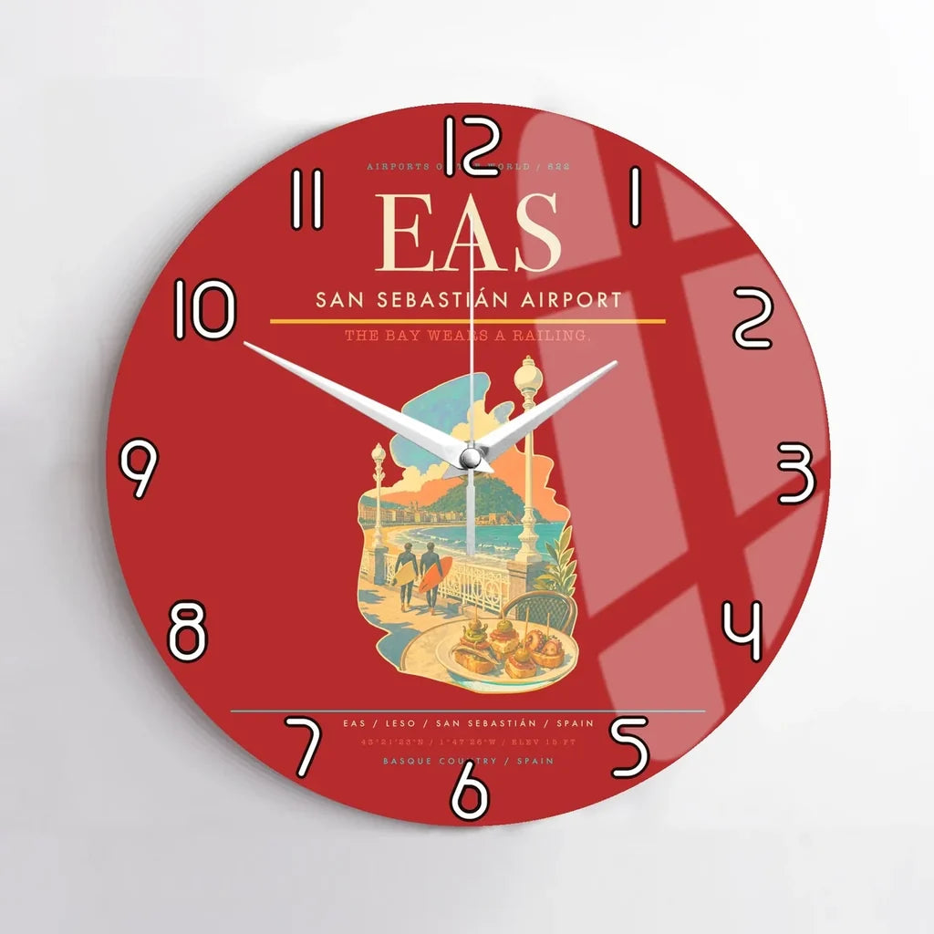 San Sebastián Airport (EAS) design on red no frame wall clock