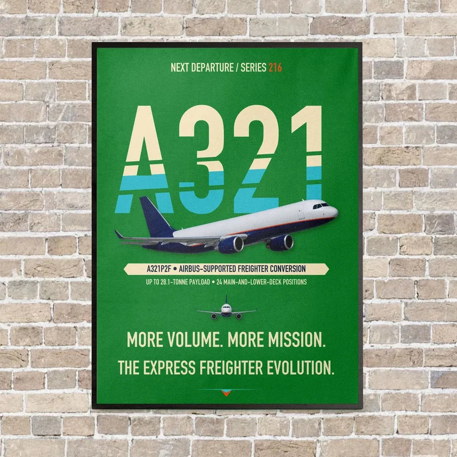 Airbus A321P2F vertical canvas print - framed - green background