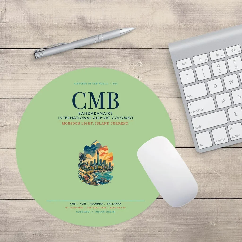 Bandaranaike International Airport Colombo (CMB) design on light green round mouse pad