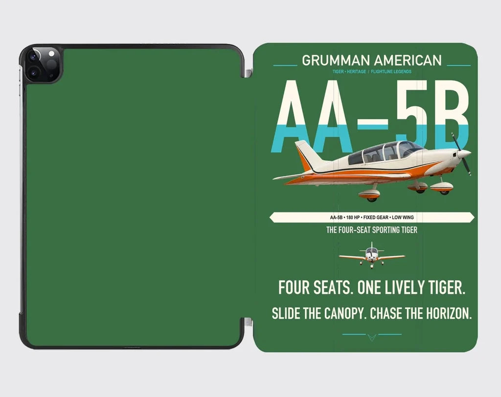 Grumman American AA-5B Tiger design on green ipad tablet case
