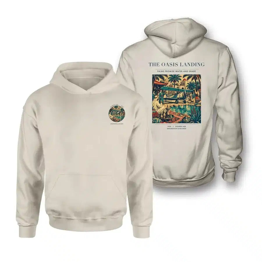 VINTAGE G4331 - The Oasis Landing - Double-Side Hoodie design on khaki double side