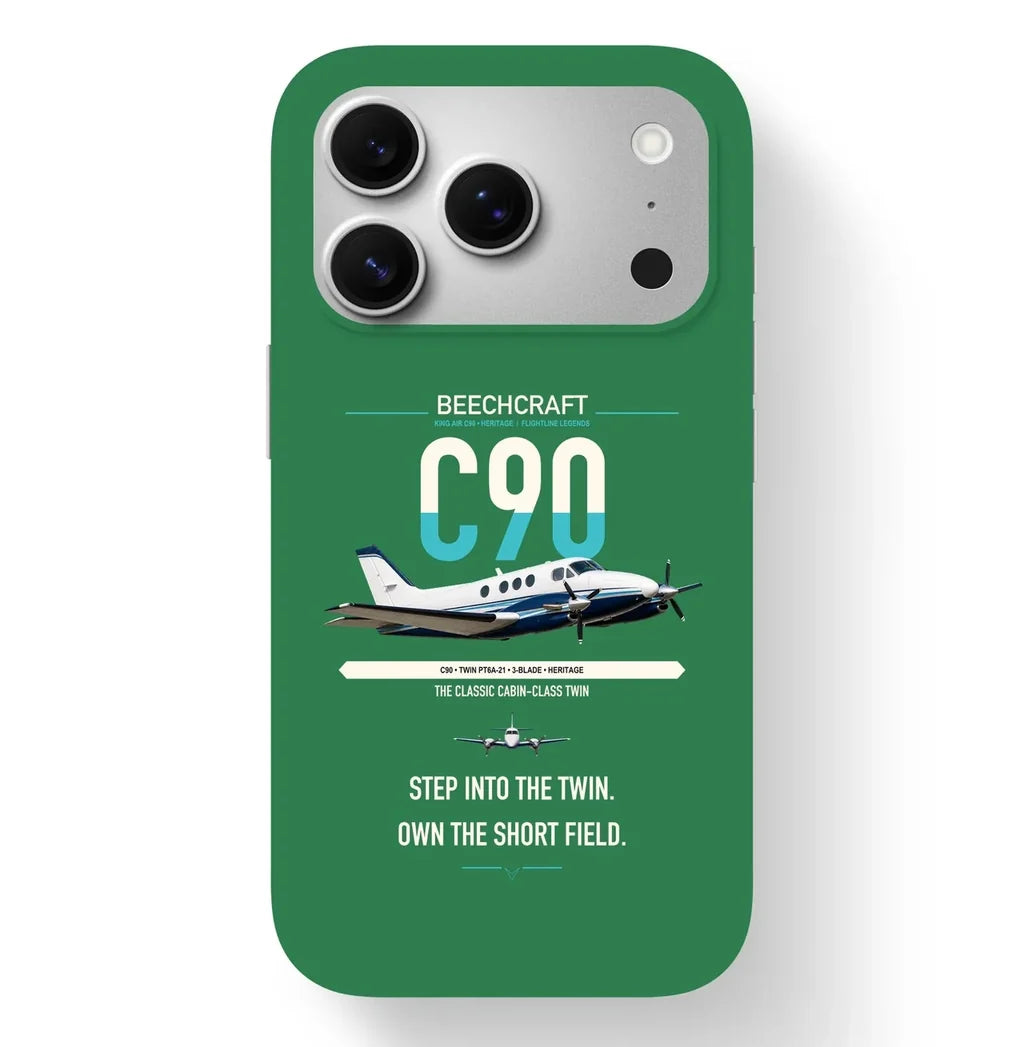 Beechcraft King Air C90 design on green magsafe iphone case, for iPhone 17 Pro