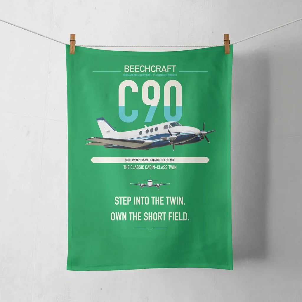 Beechcraft King Air C90 design on green towel
