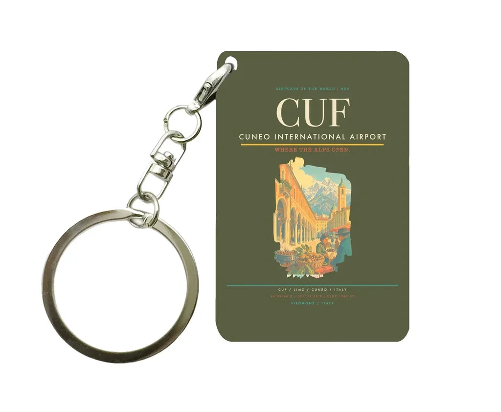 Cuneo International Airport (CUF) design on green army key chain