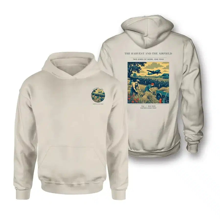 VINTAGE G4510 - The Harvest And The Airfield - Double-Side Hoodie design on khaki double side