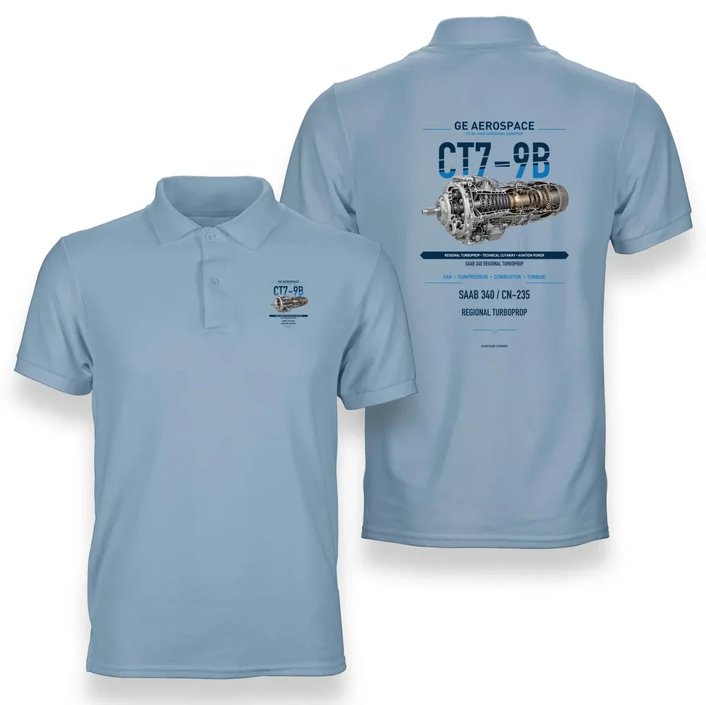 CT7-9B design on light blue polo