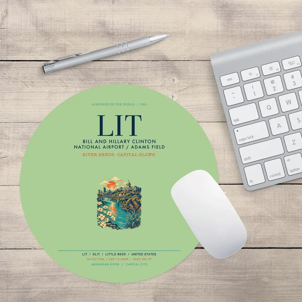 Bill and Hillary Clinton National Airport (LIT) design on light green round mouse pad