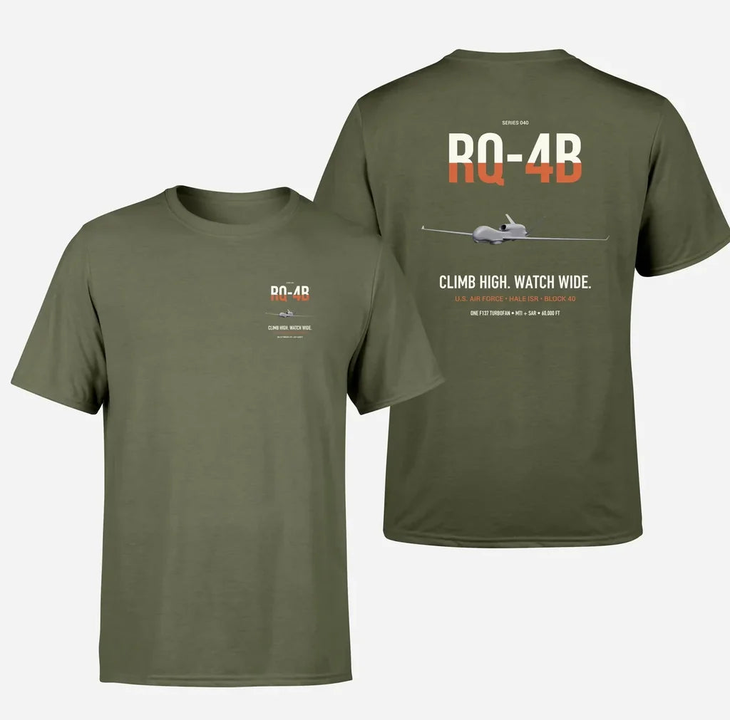 RQ-4B Global Hawk design on green army double-side t-shirt, double-side print