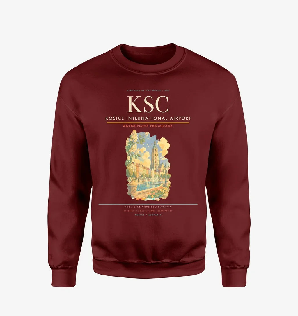 Košice International Airport (KSC) design on wine red sweatshirt