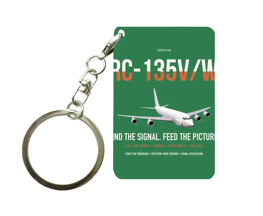 RC-135V W Rivet Joint design on green designed key chain, double-side print