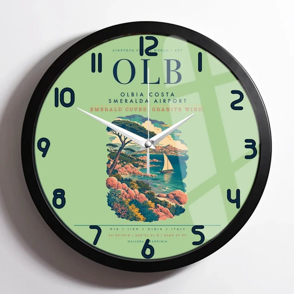 Olbia Costa Smeralda Airport (OLB) design on light green framed wall clock
