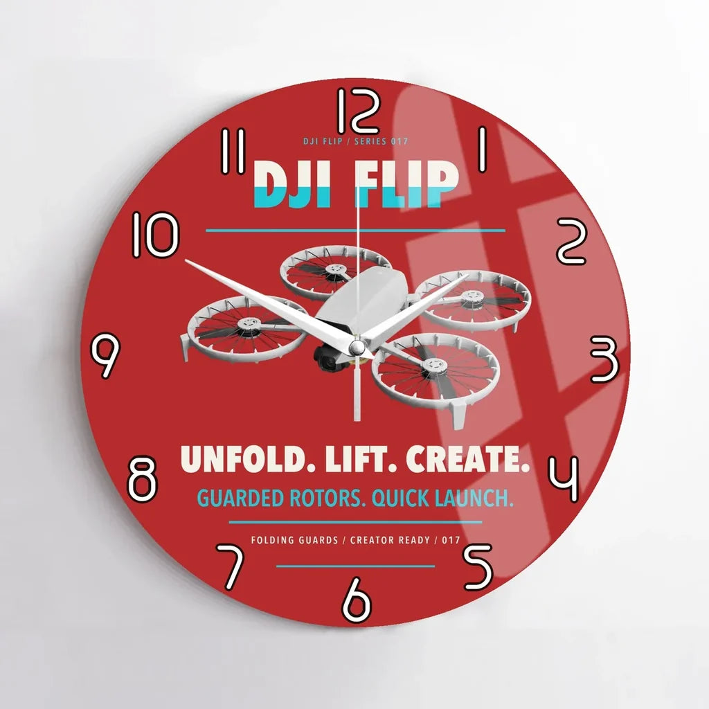 DJI Flip design on red no frame wall clock