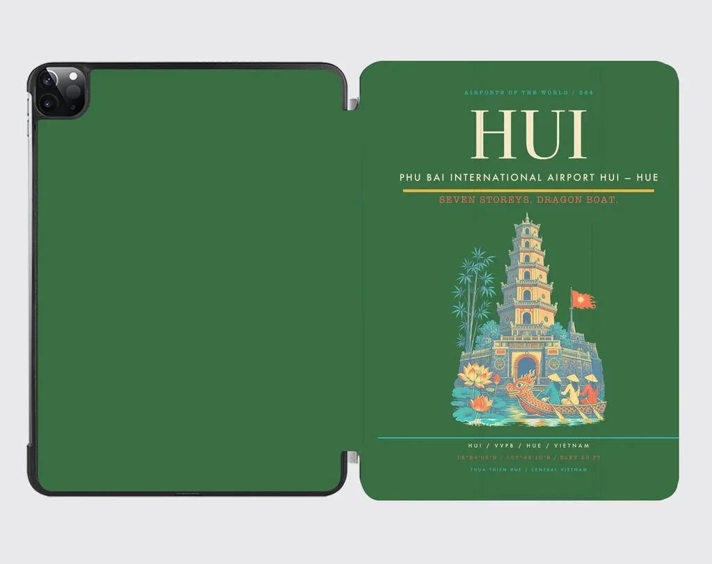 Phu Bai International Airport (HUI) design on green ipad tablet case