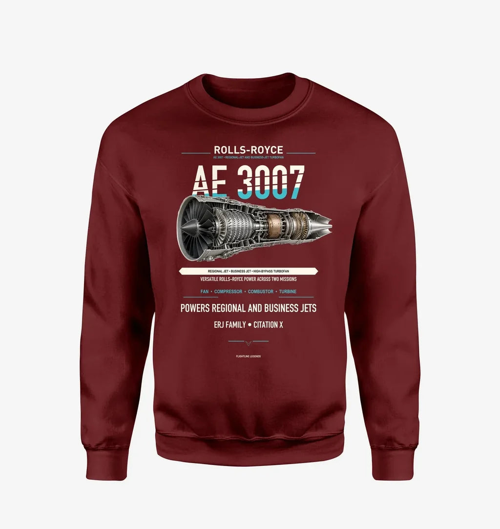 AE 3007 design on wine red sweatshirt