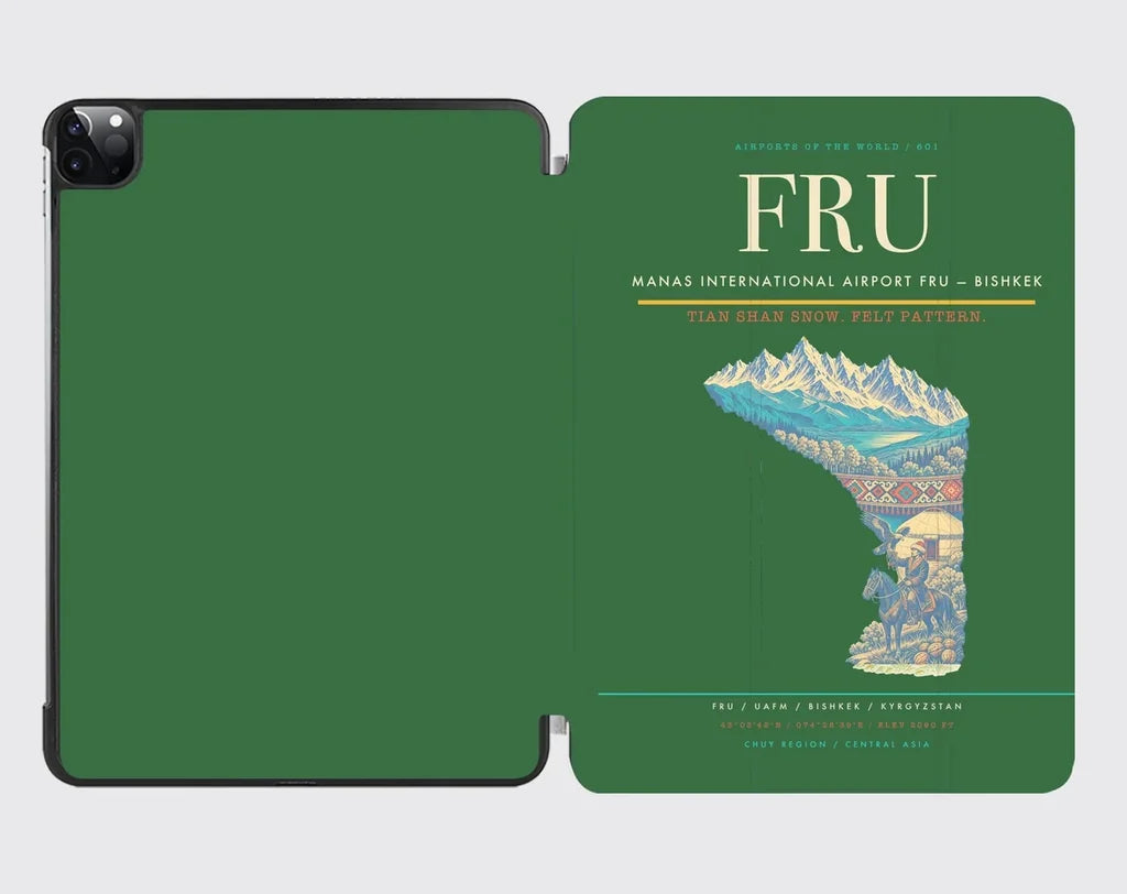 Manas International Airport (FRU) design on green ipad tablet case
