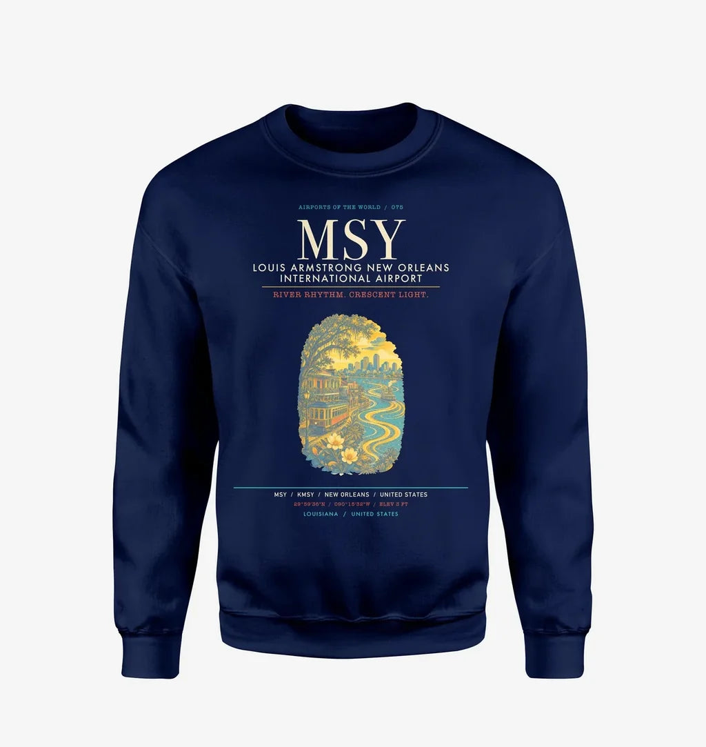 Louis Armstrong New Orleans International Airport MSY Sweatshirt - Navy Blue