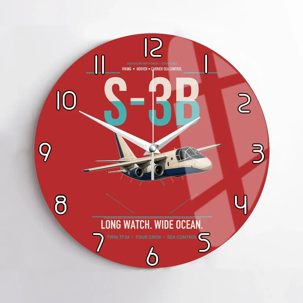 S-3B Viking design on red no frame wall clock