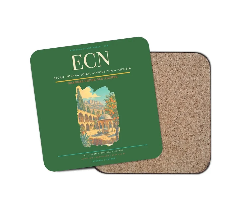 Ercan International Airport (ECN) design on green 1 piece coaster