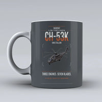 Thumbnail for Sikorsky CH-53K King Stallion design on gray ceramic mug, double-side print
