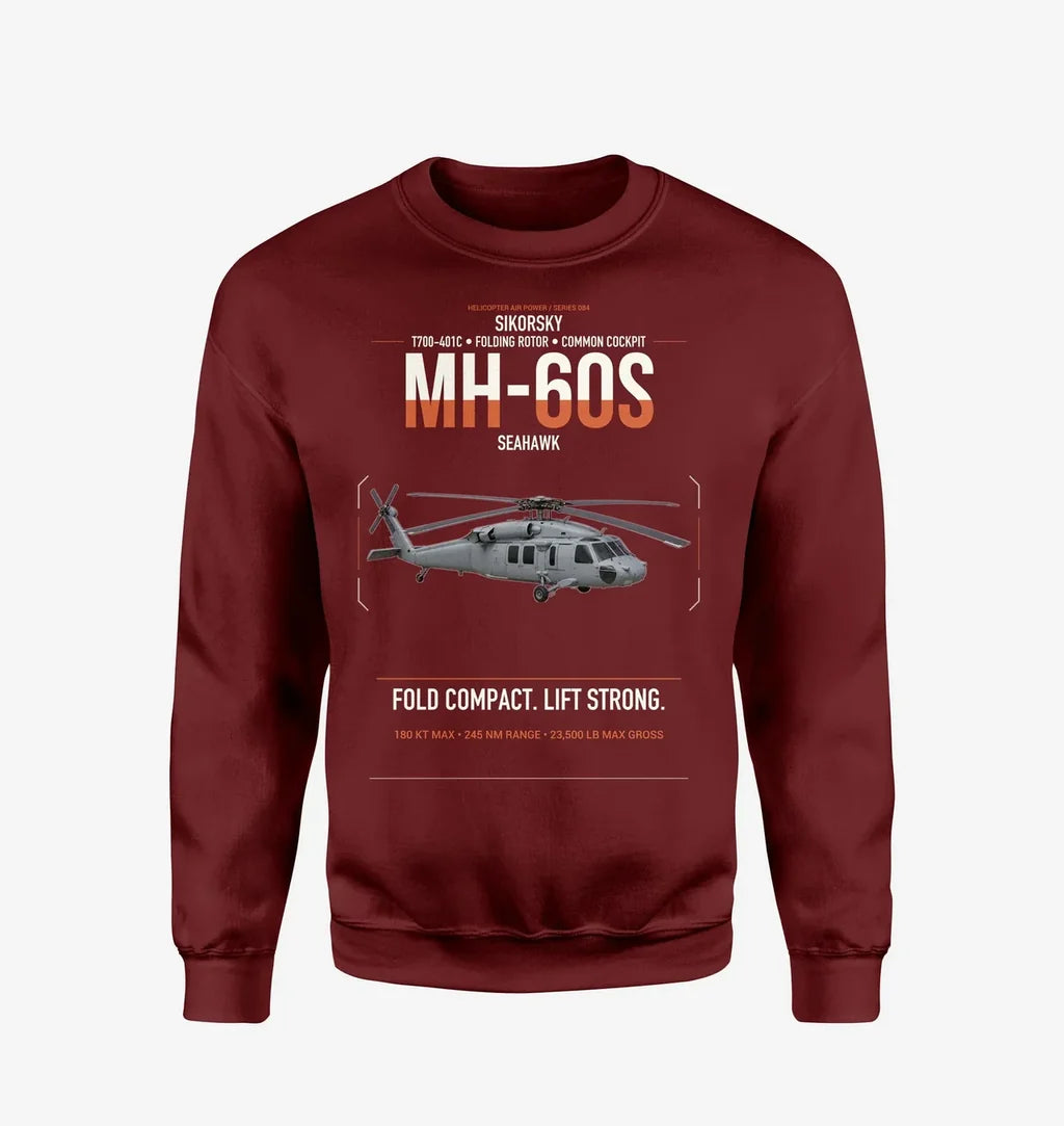 Sikorsky MH-60S Seahawk design on wine red sweatshirt