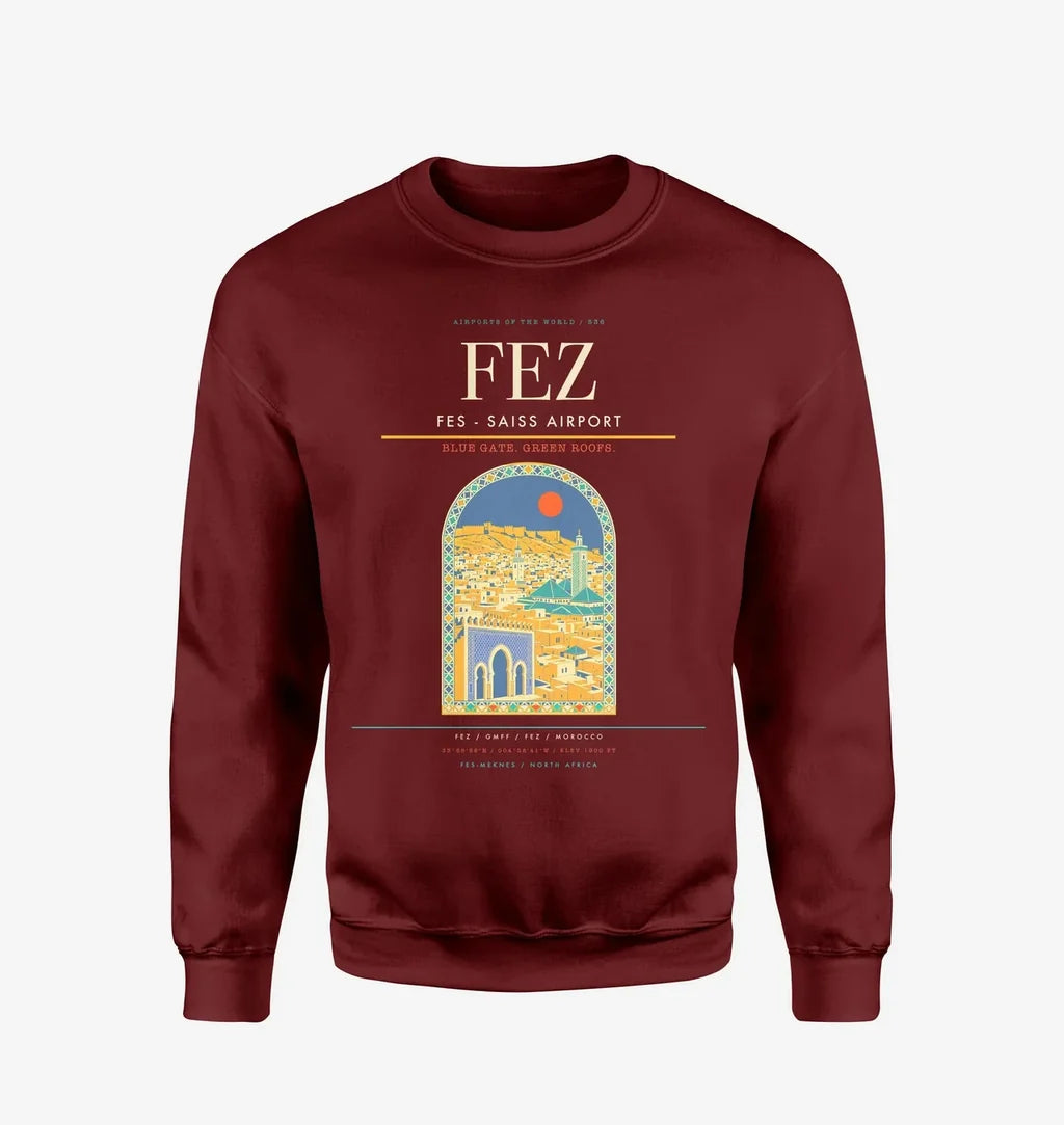 Fes (FEZ) design on wine red sweatshirt
