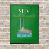 Thumbnail for Shreveport Regional Airport SHV vertical canvas print - framed - green background