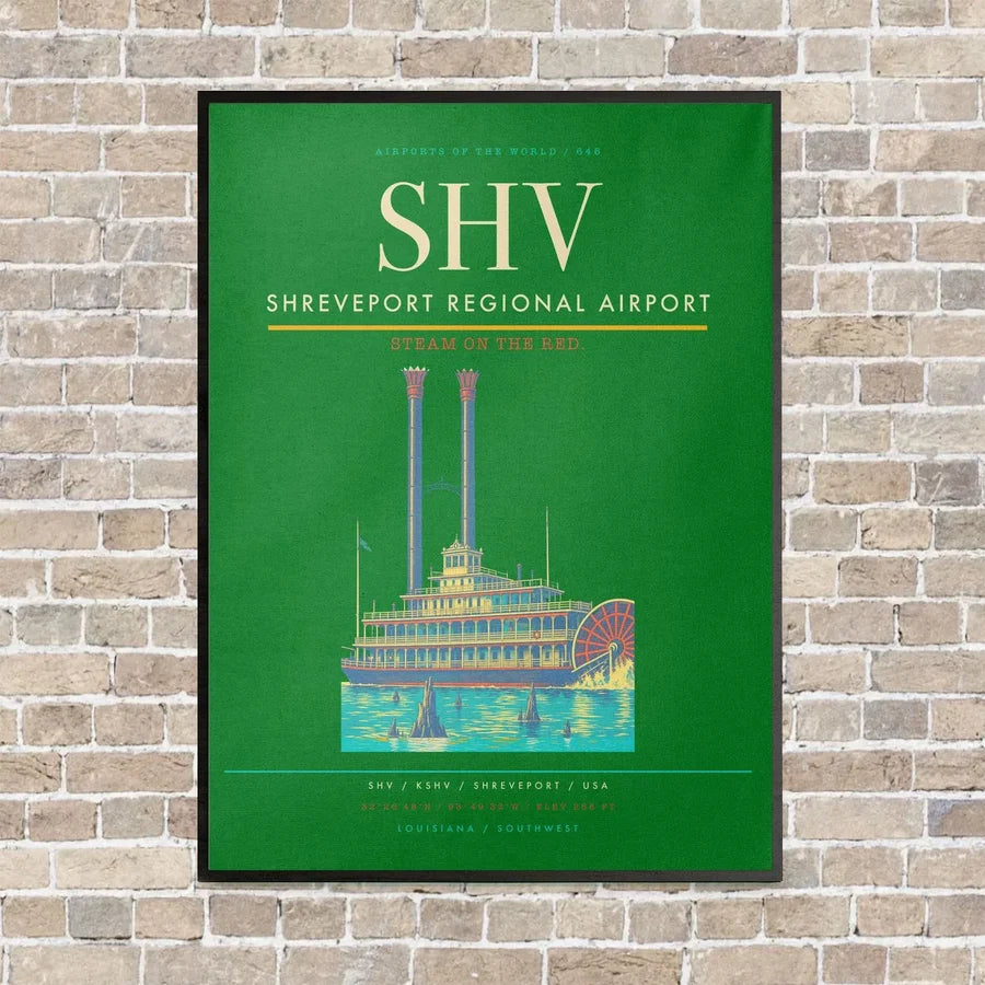 Shreveport Regional Airport SHV vertical canvas print - framed - green background