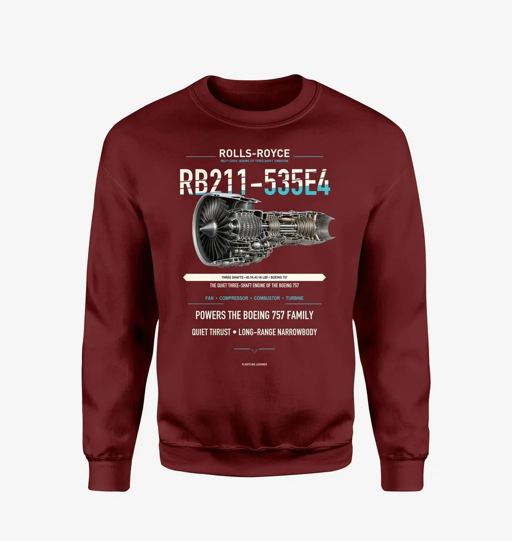 RB211-535E4 design on wine red sweatshirt