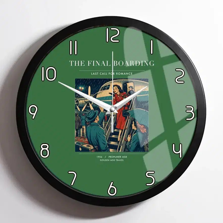 VINTAGE G4102 - The Final Boarding - Designed Wall Clocks design on green framed