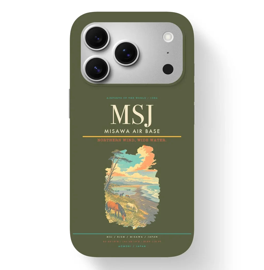 Misawa Airport (MSJ) design on green army iPhone 17 Pro MagSafe case