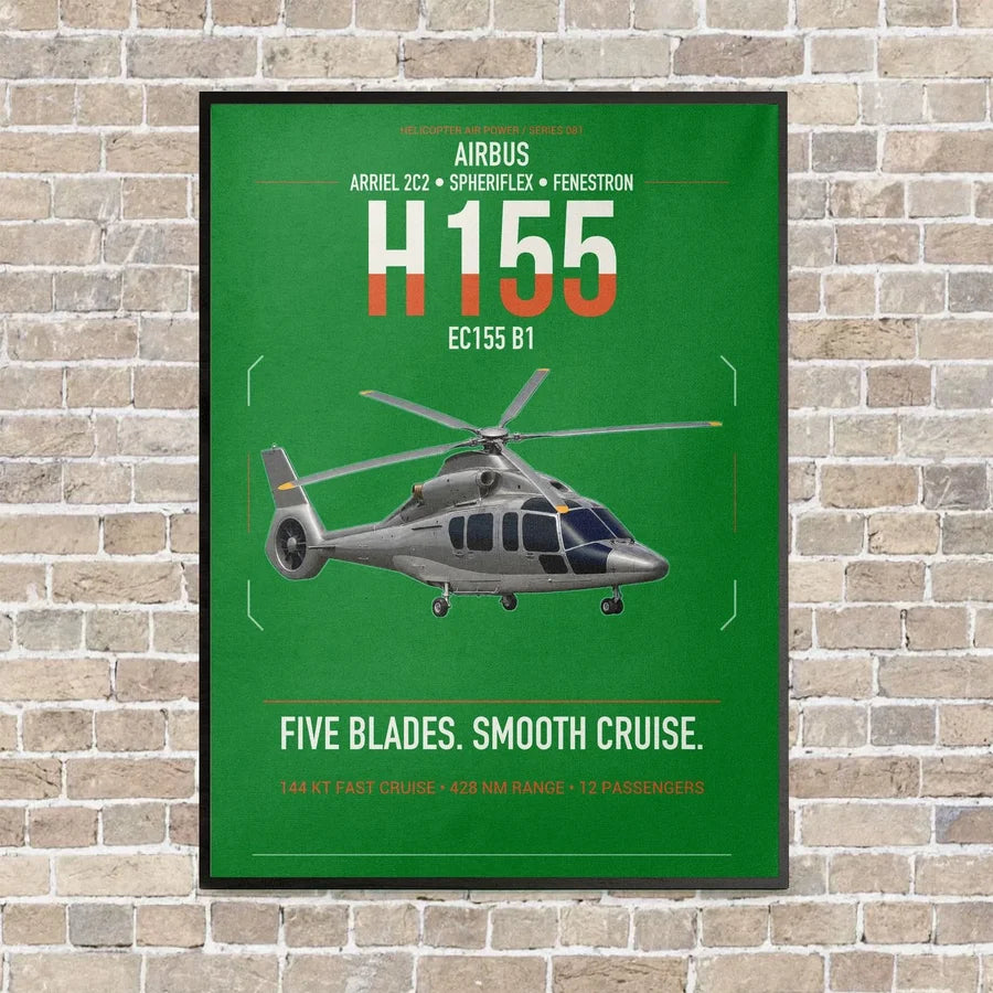 Airbus H155 EC155 B1 vertical canvas print - framed - green background