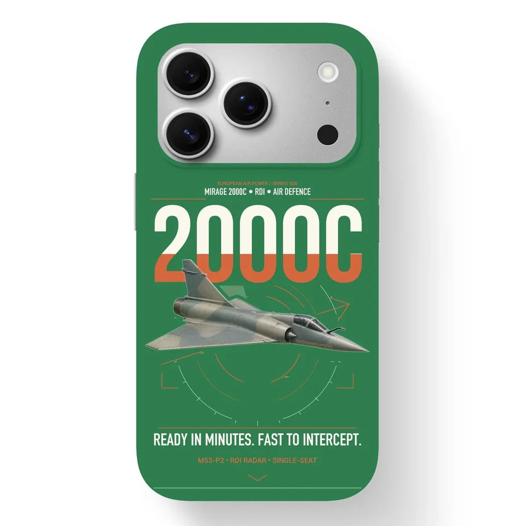 Dassault Mirage 2000C RDI design on green magsafe iphone case, for iPhone 17 Pro