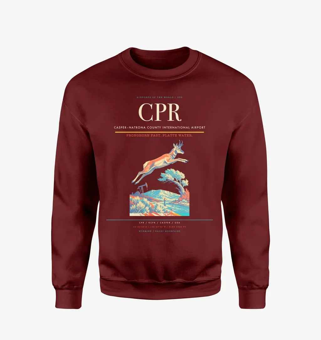 Casper–Natrona County International Airport (CPR) design on wine red sweatshirt