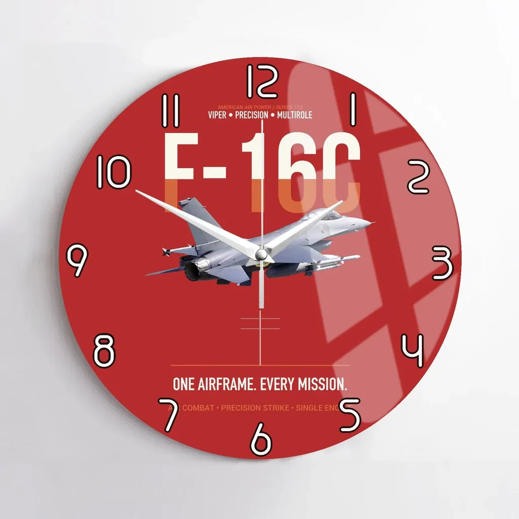 F-16C Fighting Falcon One Airframe Every Mission design on red no frame wall clock