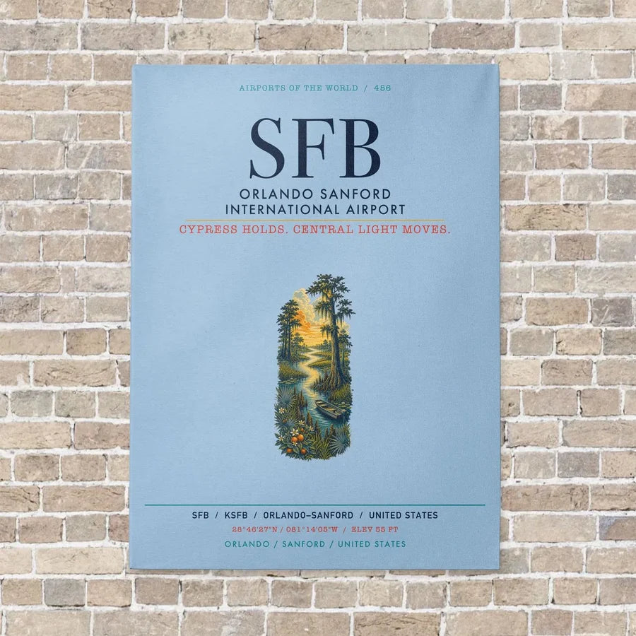 Orlando Sanford International Airport SFB vertical canvas print - no frame - light blue background