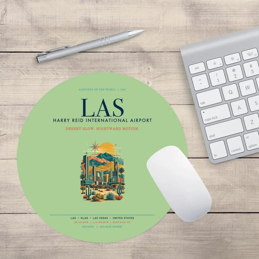 Las Vegas Harry Reid International Airport (LAS) design on light green round mouse pad