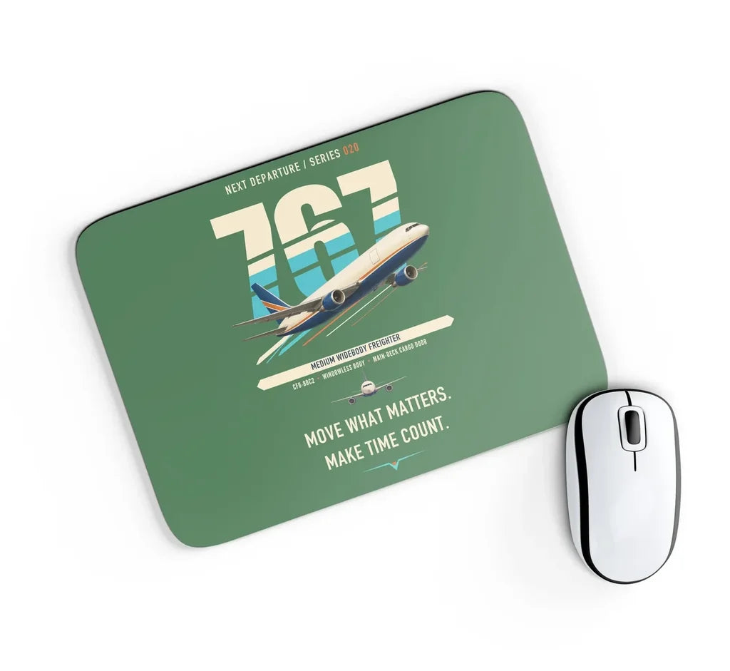 Boeing 767-300F design on green rectangle mouse pad