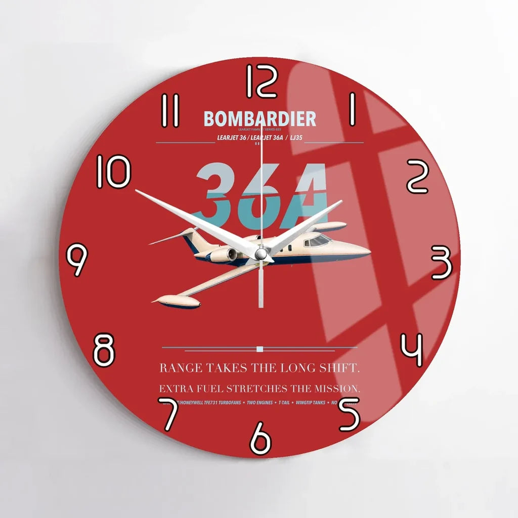 Bombardier Learjet 36A design on red no frame wall clock