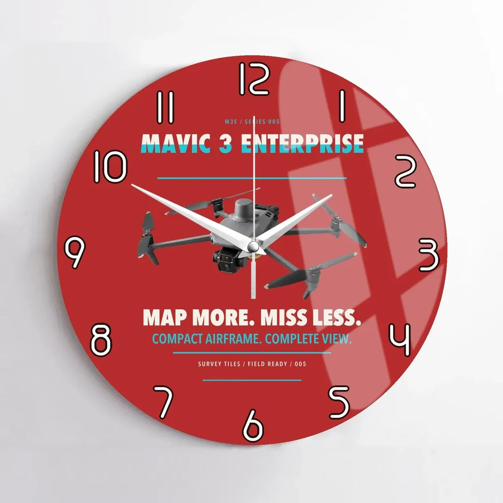 DJI Mavic 3 Enterprise design on red no frame wall clock