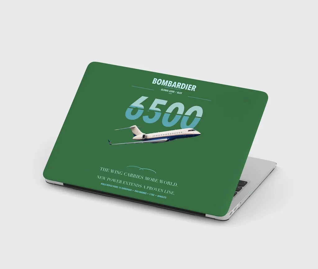 Bombardier Global 6500 design on green MacBook case
