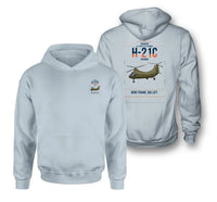 Thumbnail for Piasecki H-21C Shawnee design on light blue double-side hoodie, double-side print