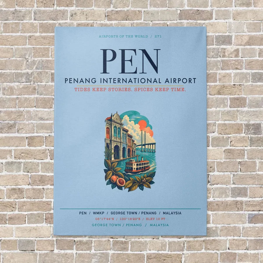 Penang International Airport PEN vertical canvas print - no frame - light blue background