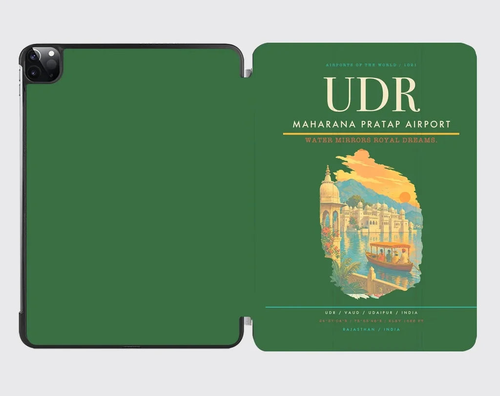 Maharana Pratap Airport (UDR) design on green ipad tablet case