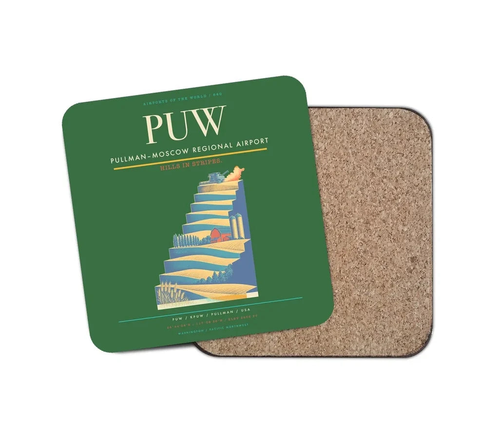 Pullman–Moscow Regional Airport (PUW) design on green 1 piece coaster