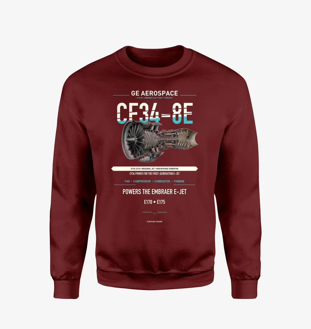 CF34-8E design on wine red sweatshirt