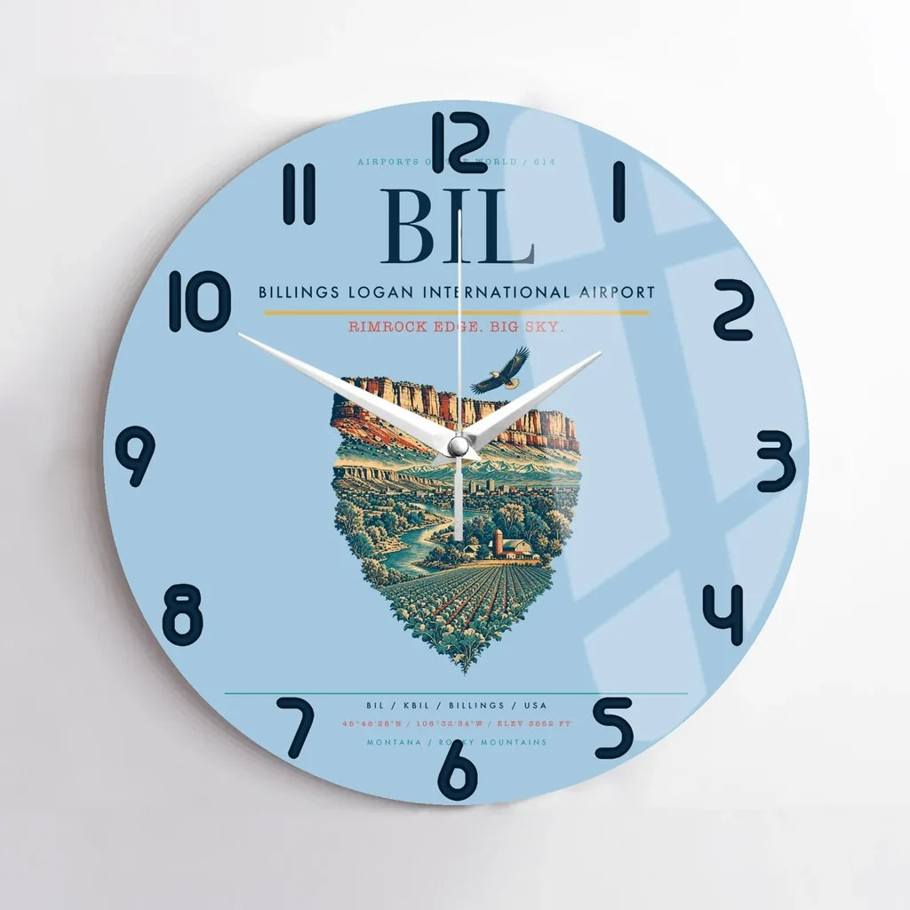 Billings Logan International Airport BIL Wall-Clock No-Frame - Light Blue