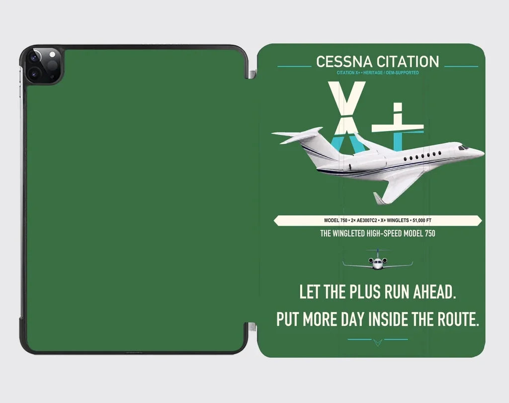 Cessna Citation X+ design on green ipad tablet case