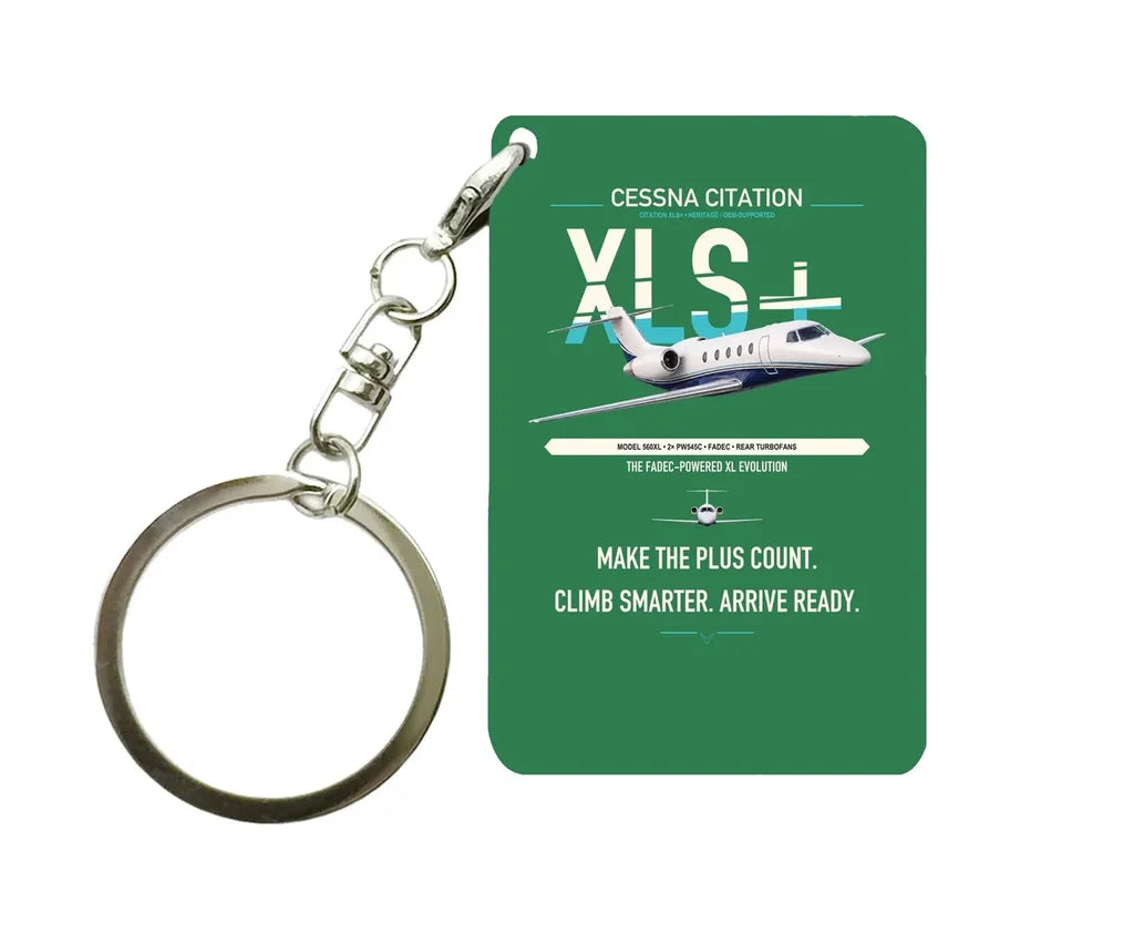 Cessna Citation XLSPlus design on green designed key chain, double-side print