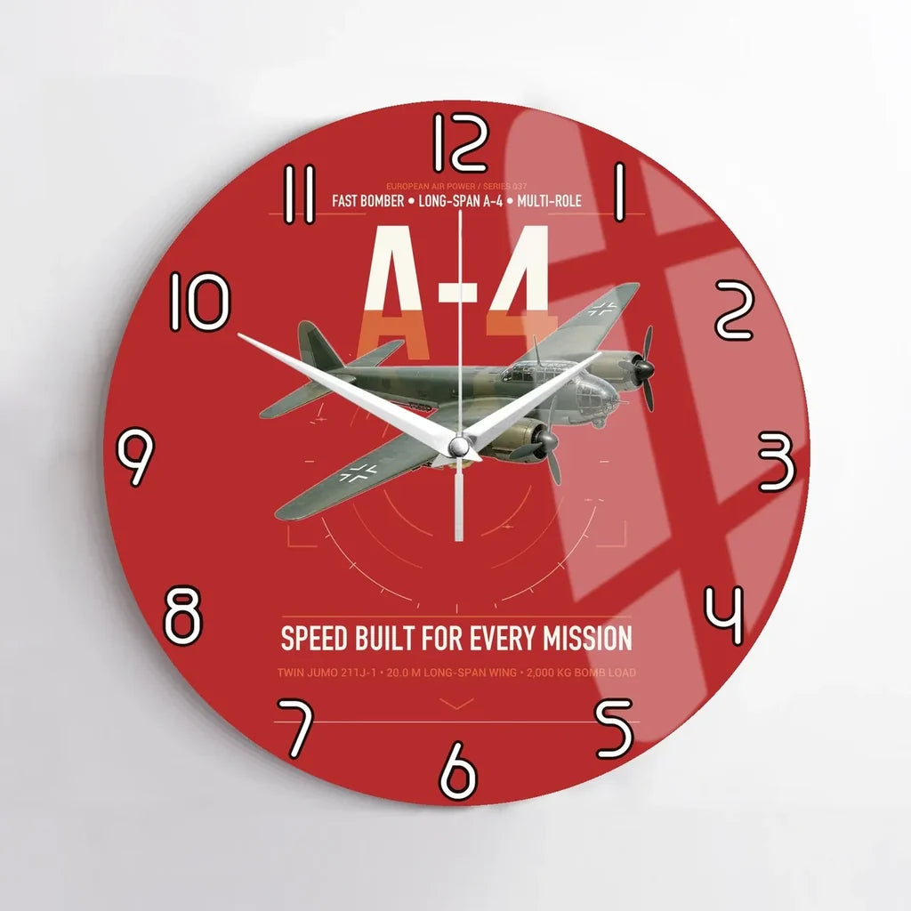 Junkers Ju 88A-4 design on red no frame wall clock