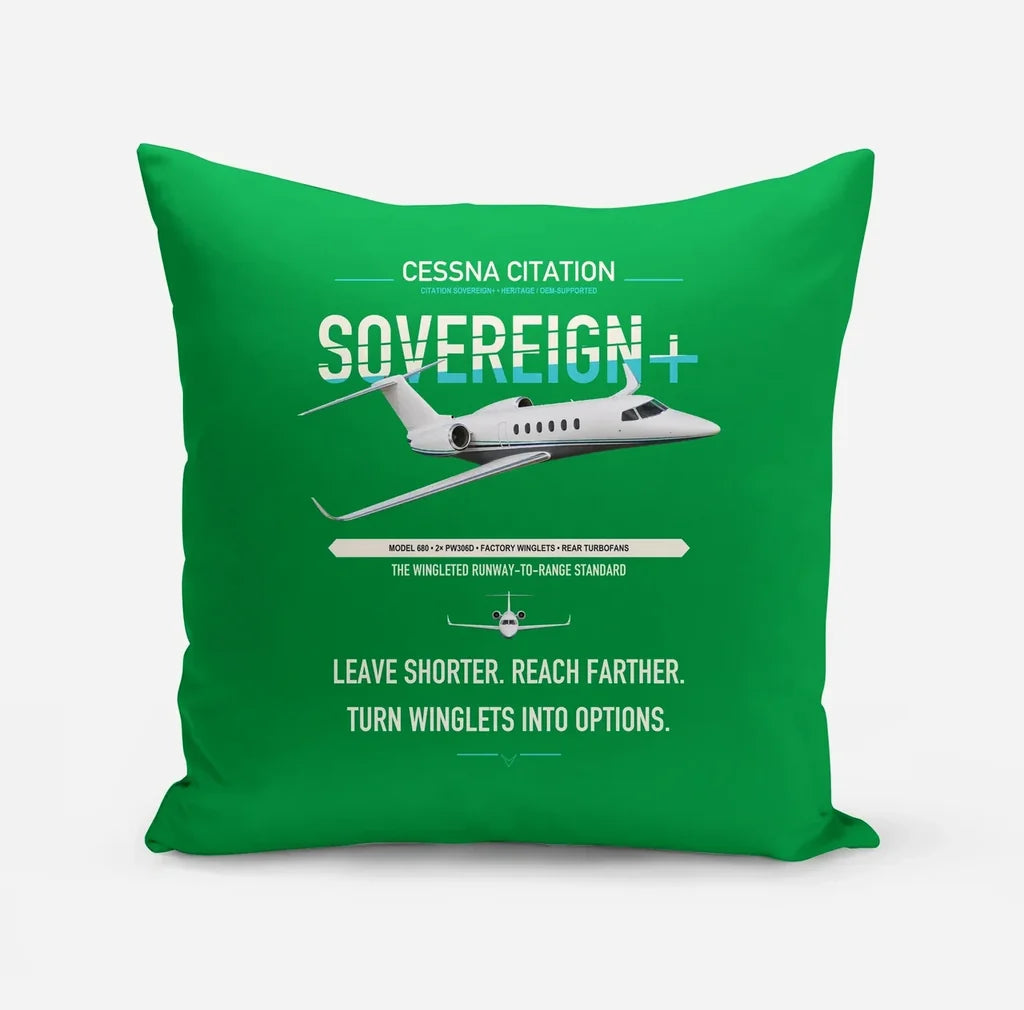 Cessna Citation Sovereign+ design on green pillow